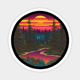 Vintage River Sunset Magnet