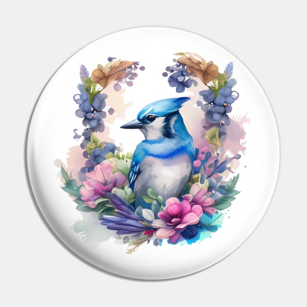 Bluejay Floral Pin by Mixtgifts