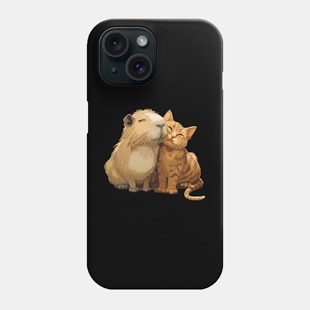 Capybara and Cat Best Friends Cuddling Phone Case by Vlaa