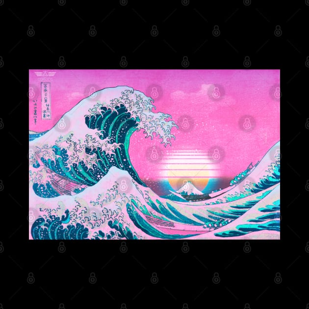 Vaporwave Great Wave Off Kanagawa Aesthetic Sunset by CoitoCG
