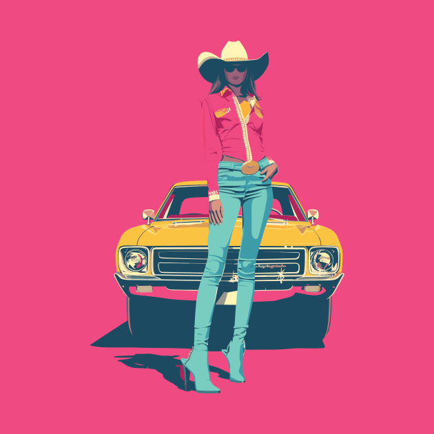 Retro Cosmic Cowgirl: Vintage Sci-Fi Western Inspired Art by TeeTrendz