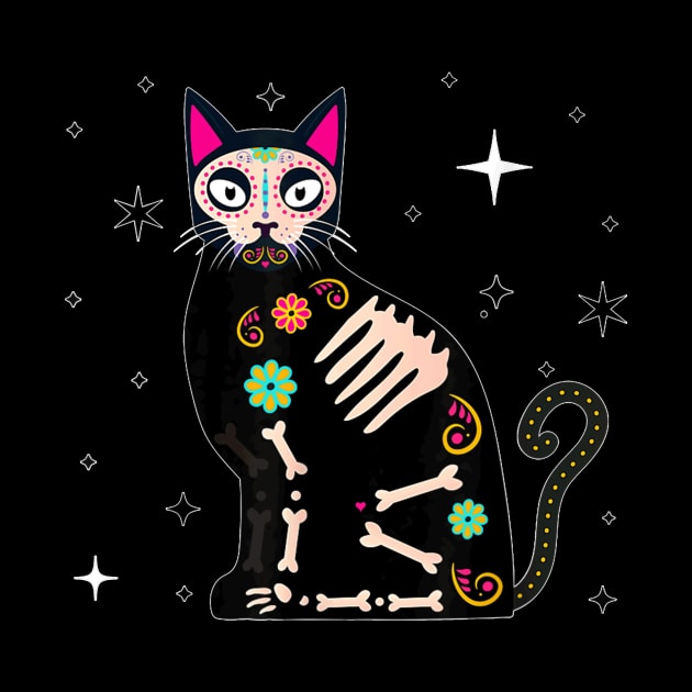 Day Of He Dead Cat  Dia De Los Muertos Cat Sugar Skull by Activate