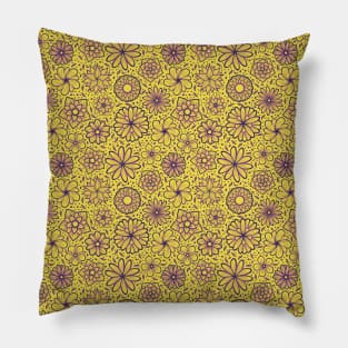 Hand Drawn Flowers Line Art Illustration Pillow