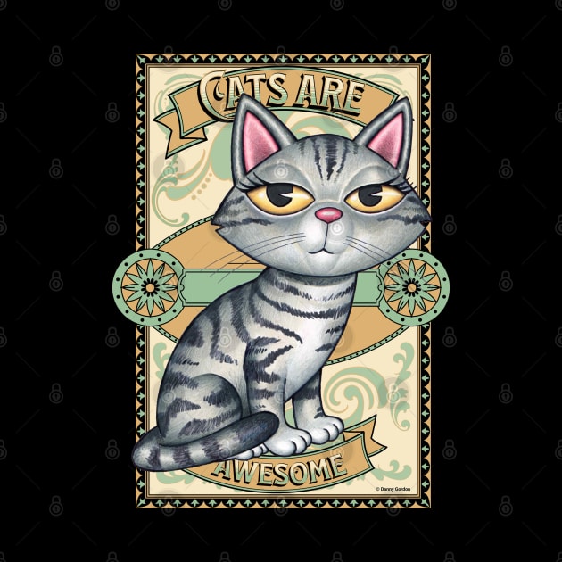 Cute Gray Tabby Kitty Cat on Cats are Awesome by Danny Gordon Art