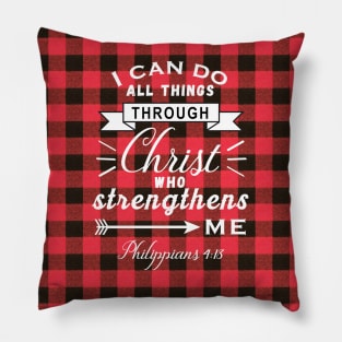 Philippians 4:13 I Can Do All Things Red Buffalo Check Plaid Farmhouse Pillow