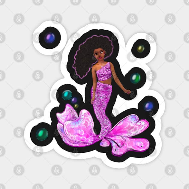 Coco the Magical rainbow mermaid with brown eyes, flowing Afro hair and caramel brown skin Magnet by Artonmytee