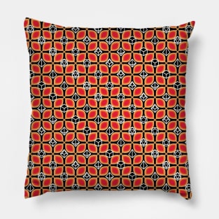 1970s Retro Inspired Polyhedral Dice Set and Leaf Seamless Pattern - Red Pillow