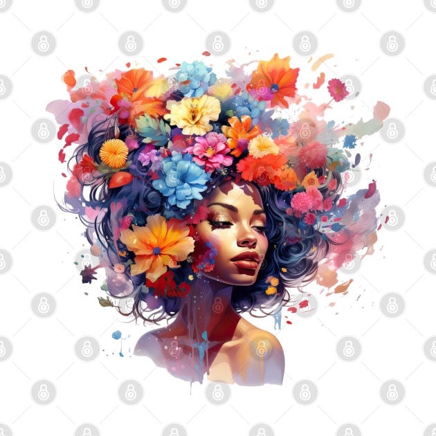 Woman with flowers on her head by RosaliArt