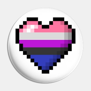 Large Pixel Heart Design in Gender Fluid Pride Flag Colors Pin