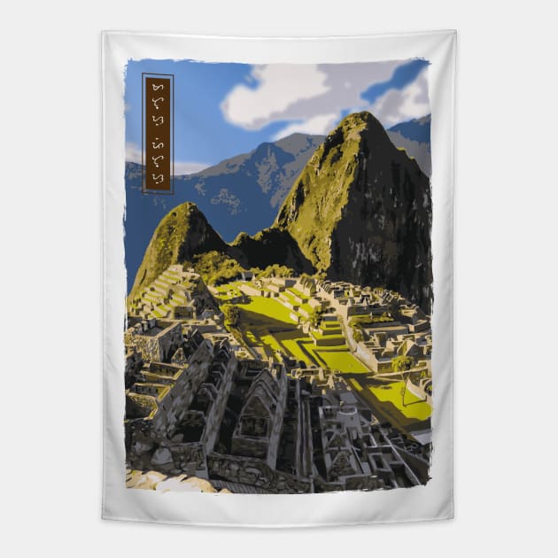 Machu Picchu - White Tapestry by Thor Reyes