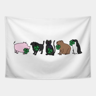 Five Animals Holding Shamrocks for St Patricks Day Tapestry