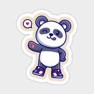 Cute Panda Wearing Shoes And Waving Hand Cartoon Magnet