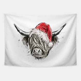 christmas highland cow Tapestry