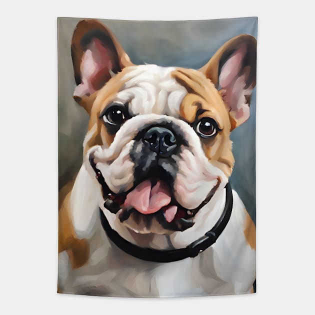 Bulldog Face Art Oil Painting Tapestry by Art-Jiyuu