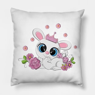 Cute rabbit with a crown on his head. Pillow