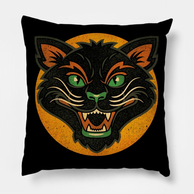 Vintage halloween cat Pillow by kennsing