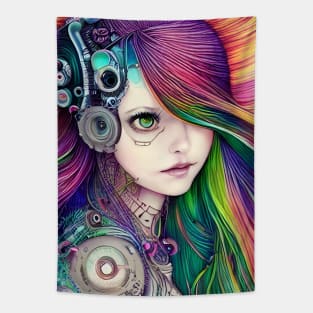 Rainbow Haired Cyber Girl Tapestry