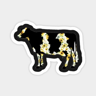 Watercolor Sunflower Dairy Cow Silhouette  - NOT FOR RESALE WITHOUT PERMISSION Magnet