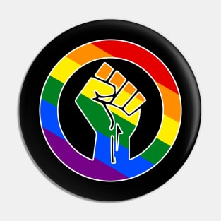 Black Lives Matter Fist Circled LGBTQ Flag Pride Rainbow Diagonal Pin