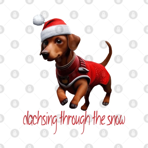 Dachsing Through The Snow Dachshund Sausage Dog With Santa Hat by taiche