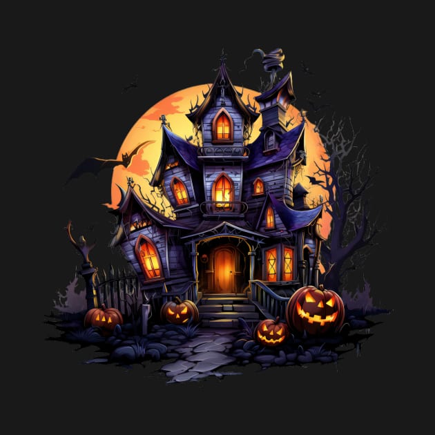 Full Moon behind the Haunted House by Mistywisp