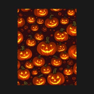 Halloween Spooky Orange Pumpkin Pattern T-Shirt