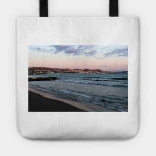 View to Pozzuoli from Lucrino Beach during sunset Tote