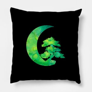 Green Crescent Moon and Bonsai Tree Pillow