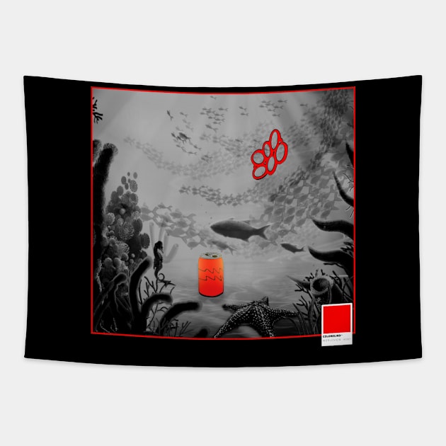 CORAL RED - white full  by COLORBLIND WorldView Tapestry by DREAM SIGNED Collection