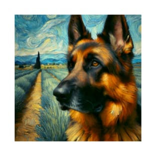 A German Shepherd’s Reveries - Alsatian in Vincent Van Gogh Style T-Shirt