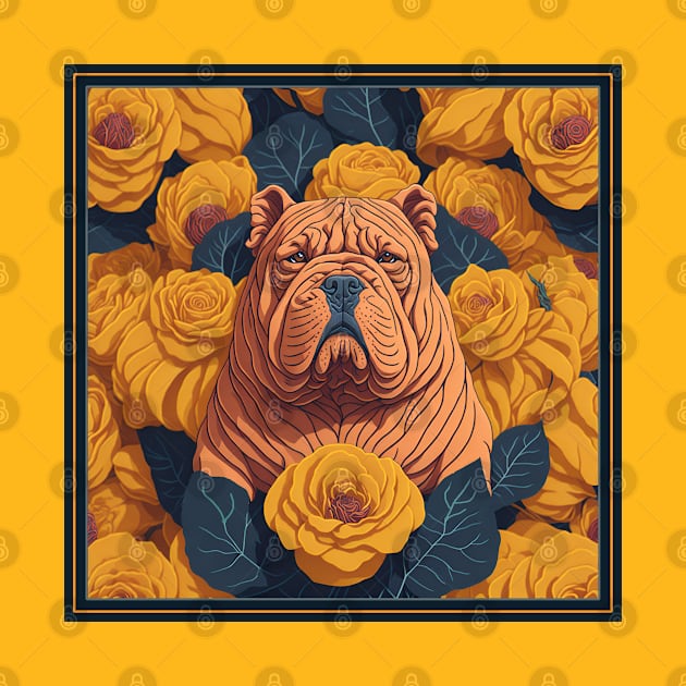 Dogs, sharpei dog and flowers, dog, style vector (Yellow version #3 sharpei) by xlhombat