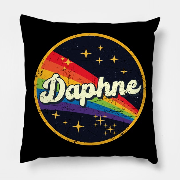 Daphne // Rainbow In Space Vintage Grunge-Style Pillow by LMW Art