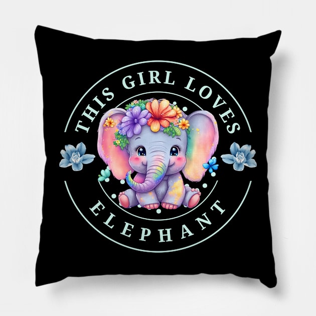 this girl loves elephant cute baby colorful elephant Pillow by Ballari