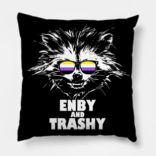 Enby and Trashy Raccoon Sunglasses Non-Binary Pride Pillow