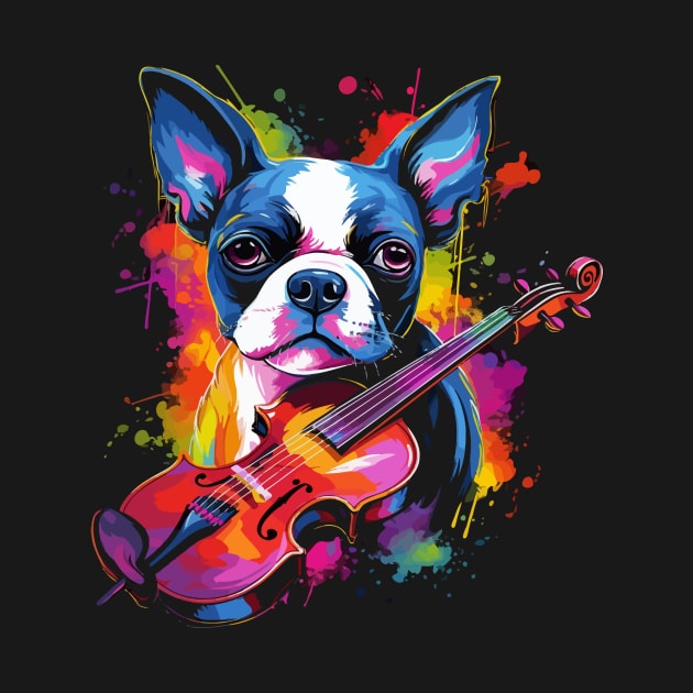 Boston Terrier Playing Violin by JH Mart