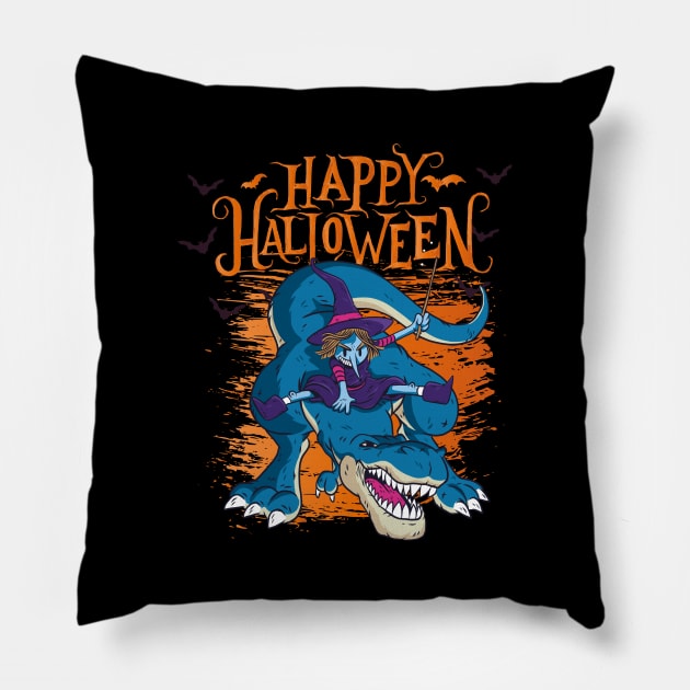 Halloween Happy Halloween Witch Dinosaur Costume Pillow by Pummli