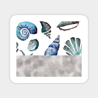 South pacific sea shells - silver graphite Magnet