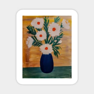 Abstract carnations in a blue vase on a stretch canvas board Magnet