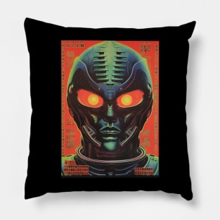 Vintage Japanese Retro Sci-Fi Alien Man Art Graphic - Nostalgic Extraterrestrial Aesthetics Pillow