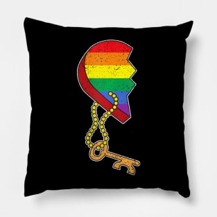 Matching Half Heart Gay Pride Lgbt Q Flag Couple Lock Love Pillow