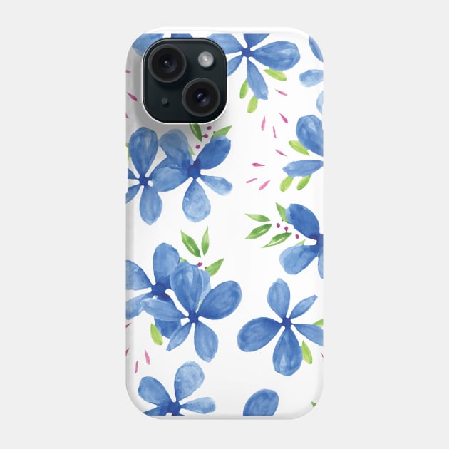 Blue Petal Flower Watercolor Pattern White Background Phone Case by Isdinval
