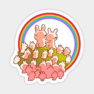 Bunnies watching a rainbow sunset Magnet