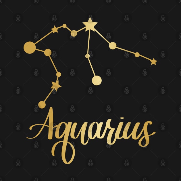 Aquarius Zodiac Constellation in Gold - Black by Kelly Gigi