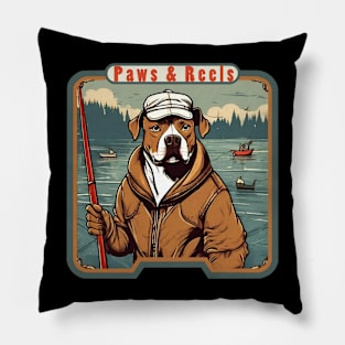 Pitbull dog gone fishing Pillow