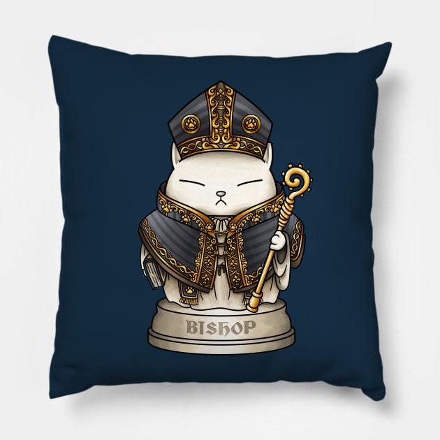 Chess Cat Bishop Pillow by Takeda_Art