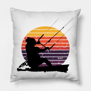 Kitesurfer Action Water Sports Artistic Silhouette Retro Sunset Pillow