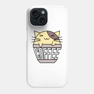 Happy cat in coffee cup with warped text yellow and brown Phone Case