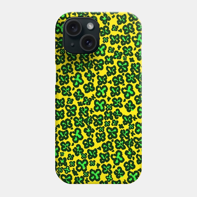 Green on Yellow Shamrock Shaped Leopard Print for Saint Patrick's Day Phone Case by ButterflyInTheAttic