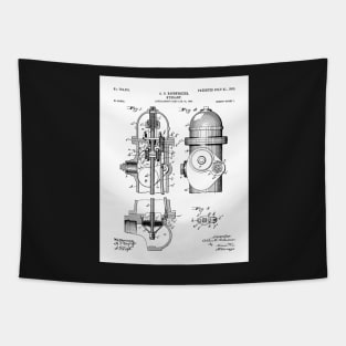 Fire Fighter Patent - Fire Hydrant Art - Black And White Tapestry