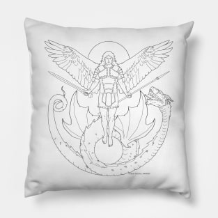 Fighting Angel and Dragon Black Line Pillow